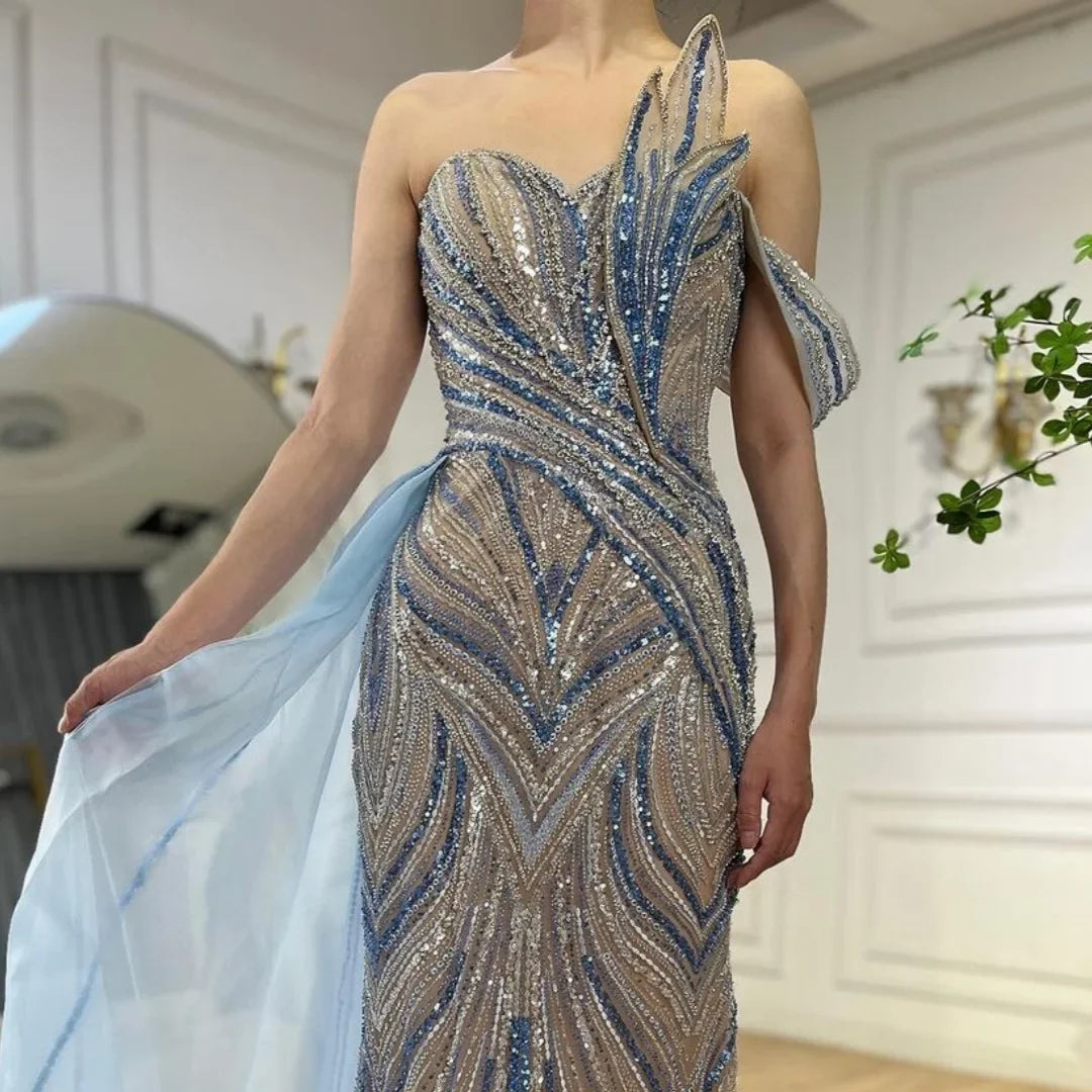 Zapdress Blue Strapless Mermaid Beaded Evening Dresses with Skirt Formal Party Gwons for Women DLA72662 Customized (ZD17189)