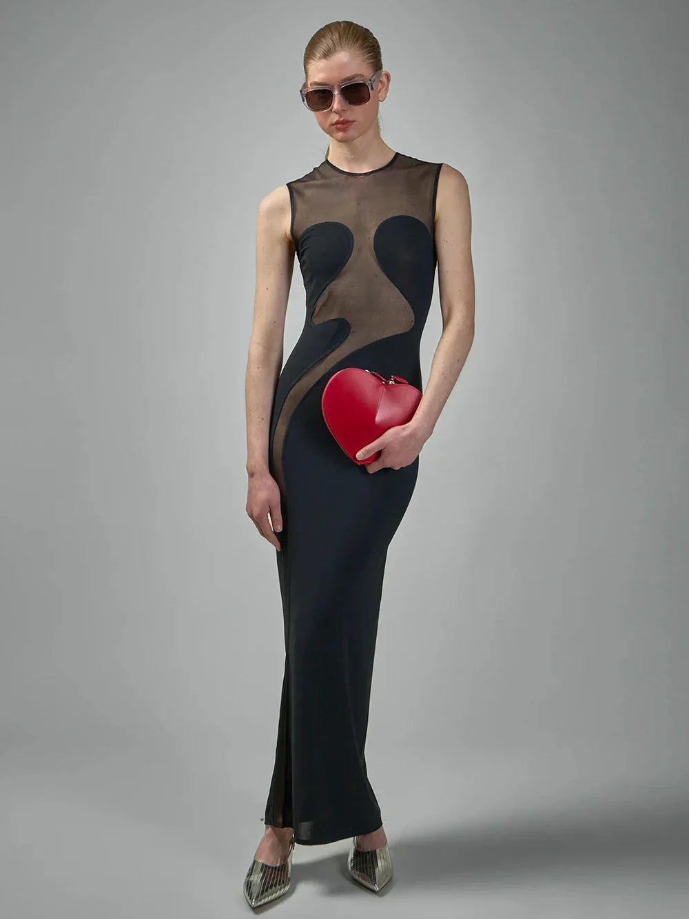 Elegant Mesh Patchwork Sleeveless Bodycon Party Club Evening Dress Sexy Bodycon Perspective Vestido Summer Clothing