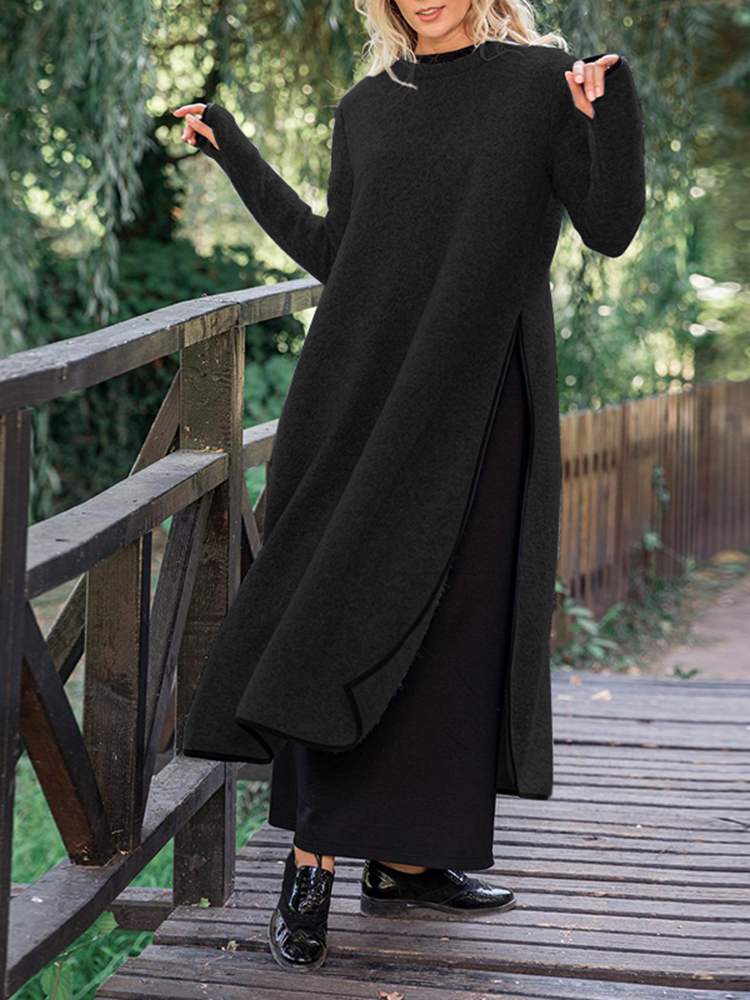 Effortless Silvia Long Split Midi Dress in Loose Fit Designer Edit