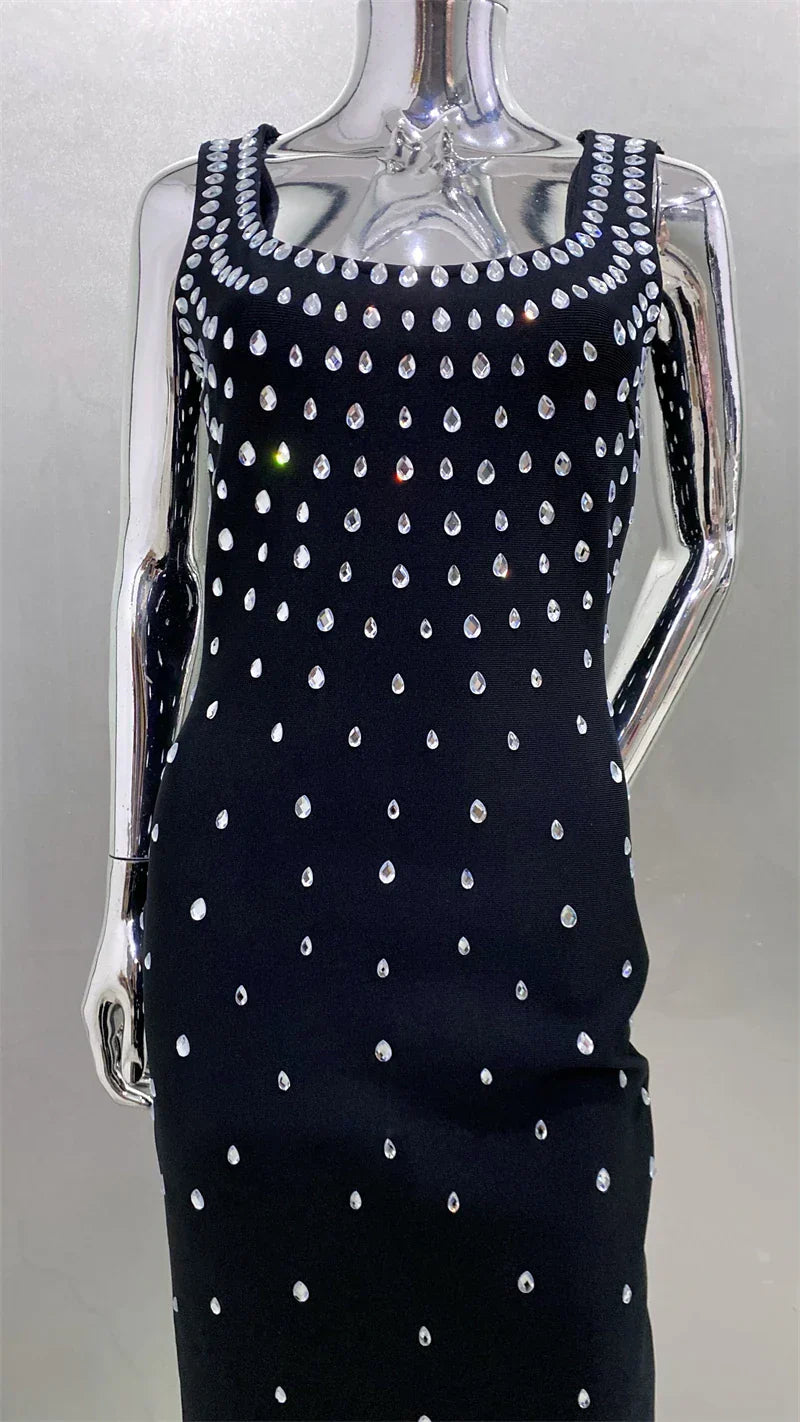 Luxury Diamonds Sexy Square Collar Package Hips Bandage Dress  Fashion Woman Evening dress Celebrity Cocktail Party Outfit