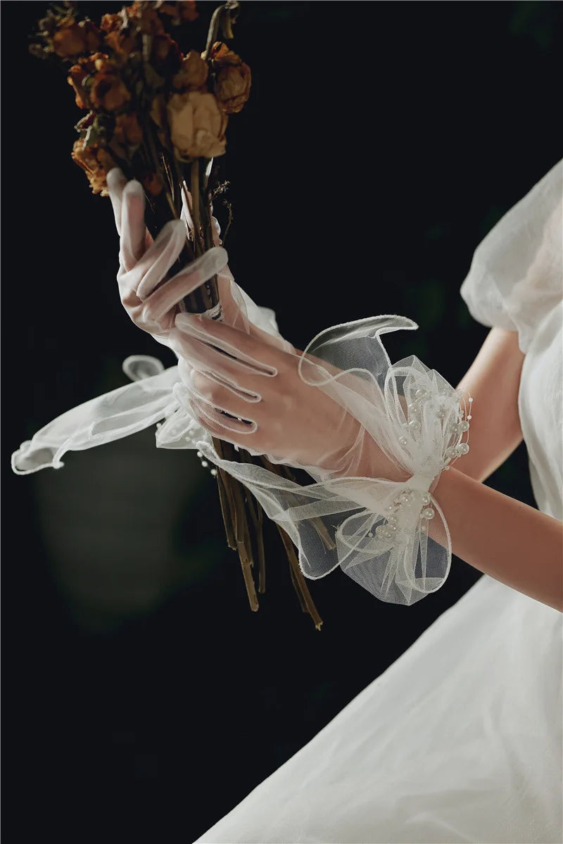 White Short Pearls Bridal Gloves Wristband Wedding Glove For Women Girl Party Evening Dress Jewelry Bride Accessories a
