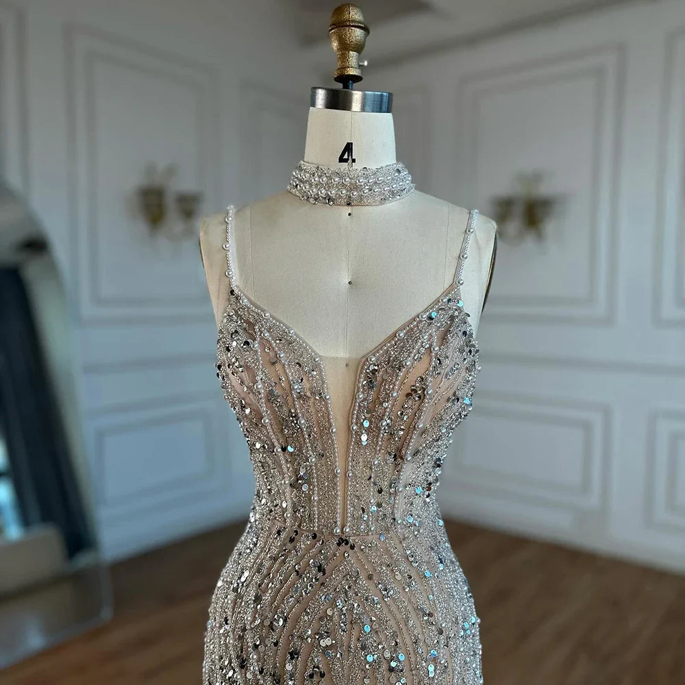 Zapdress Nude Mermaid Beaded Evening Dresses 2025 Ankle Length Party Gowns for Women DLA72047D Customized (ZD17245)