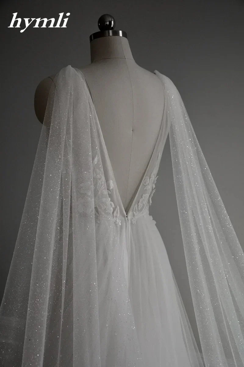 Glitter Tulle Wings Wedding Veil Cathedral Bridal Cape Veil