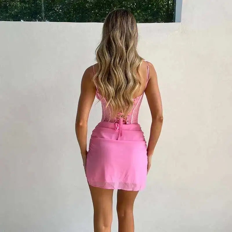 Lace Patchwork Bodycon Strap Mini Summer Dress - View 2 | VelvetHem