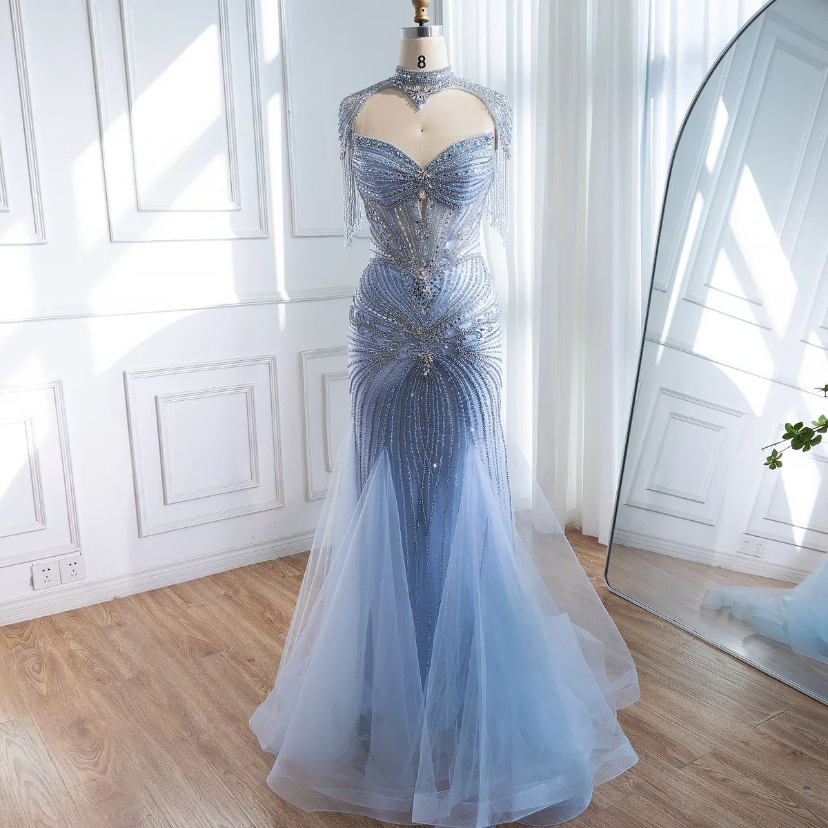 Zapdress Nude Luxury Beaded Evening Dress with Tassel Wedding Party Gowns for Women DLA72897B Customized (ZD17201)