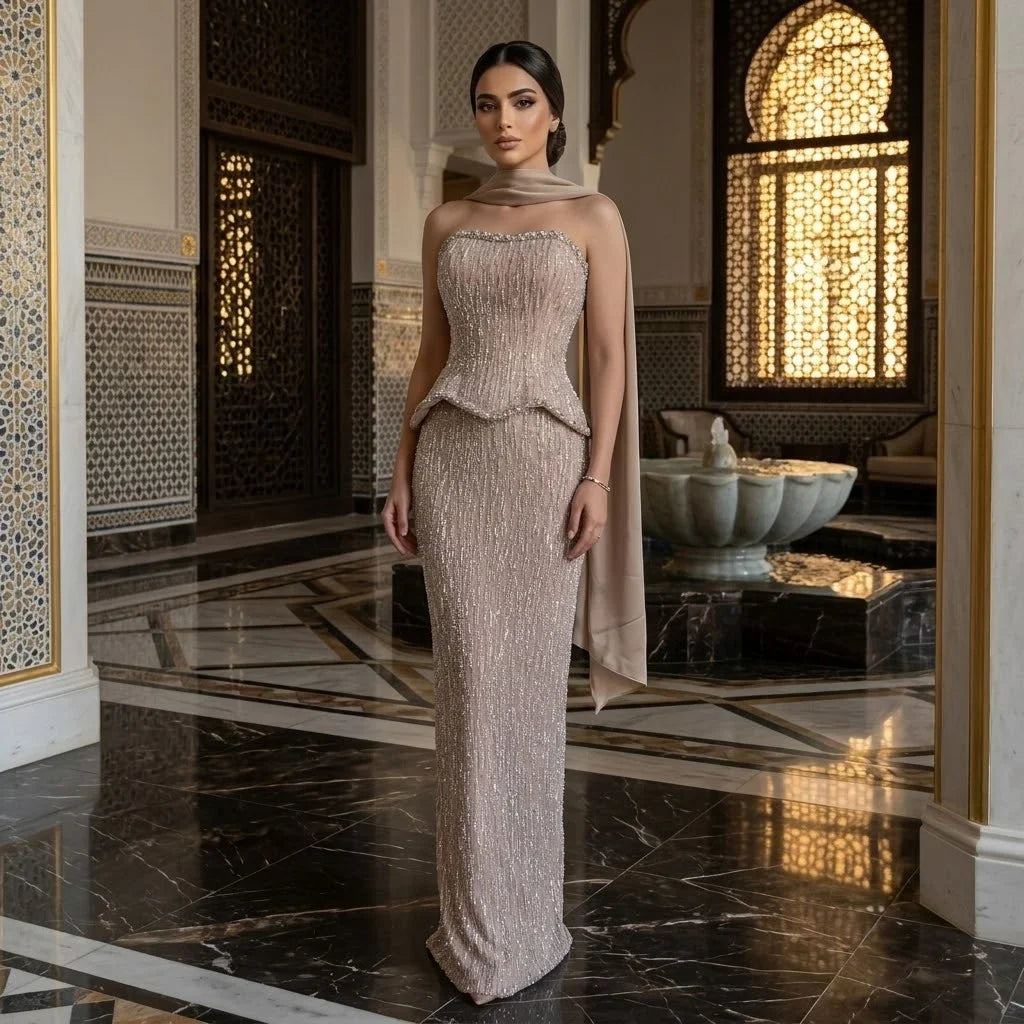 Zapdress Luxury Beaded Evening Dresses Strapless Peplum Vestidos De Fiesta Wedding Party Formal Wear Gown for Women DLA73076A (ZD17305)
