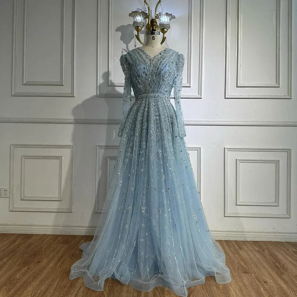 Saudi Arabic Elegant Nude A-Line Beaded Evening Dress Gown For Wedding Occasion 2025 DLA71803D Customized (ZD17240)