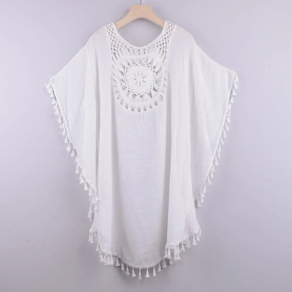 Off Shoulder Tassel Beach Smock Cover Up