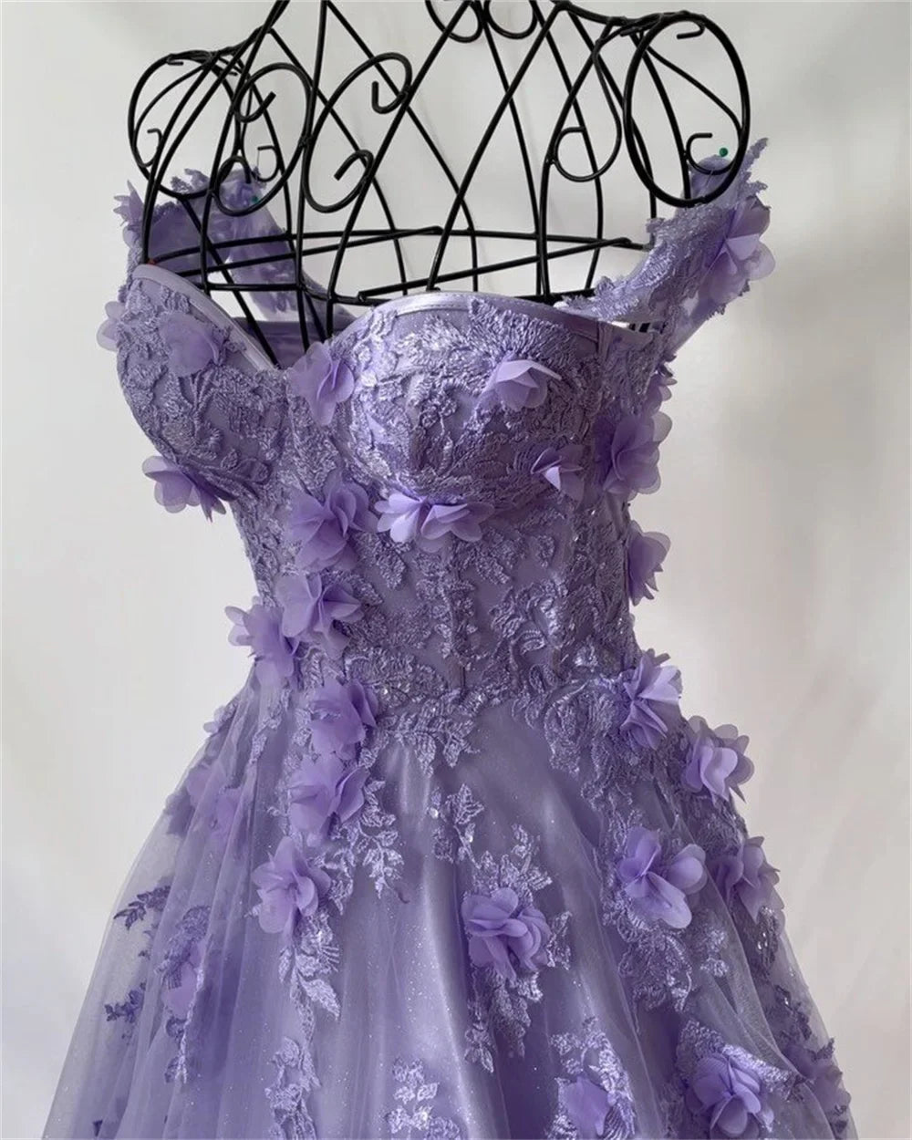 Princess 3D Flower فساتين مناسبة رسمية Sweet A-line Tulle Evening Dress Purple Prom Dress Handmade Robe De Soirée PURPLE