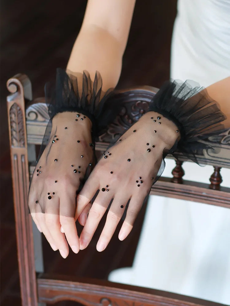 Short Bridal Gloves White Black Wedding Glove For Women Girl Party Evening Dress Jewelry Brides Accessories b