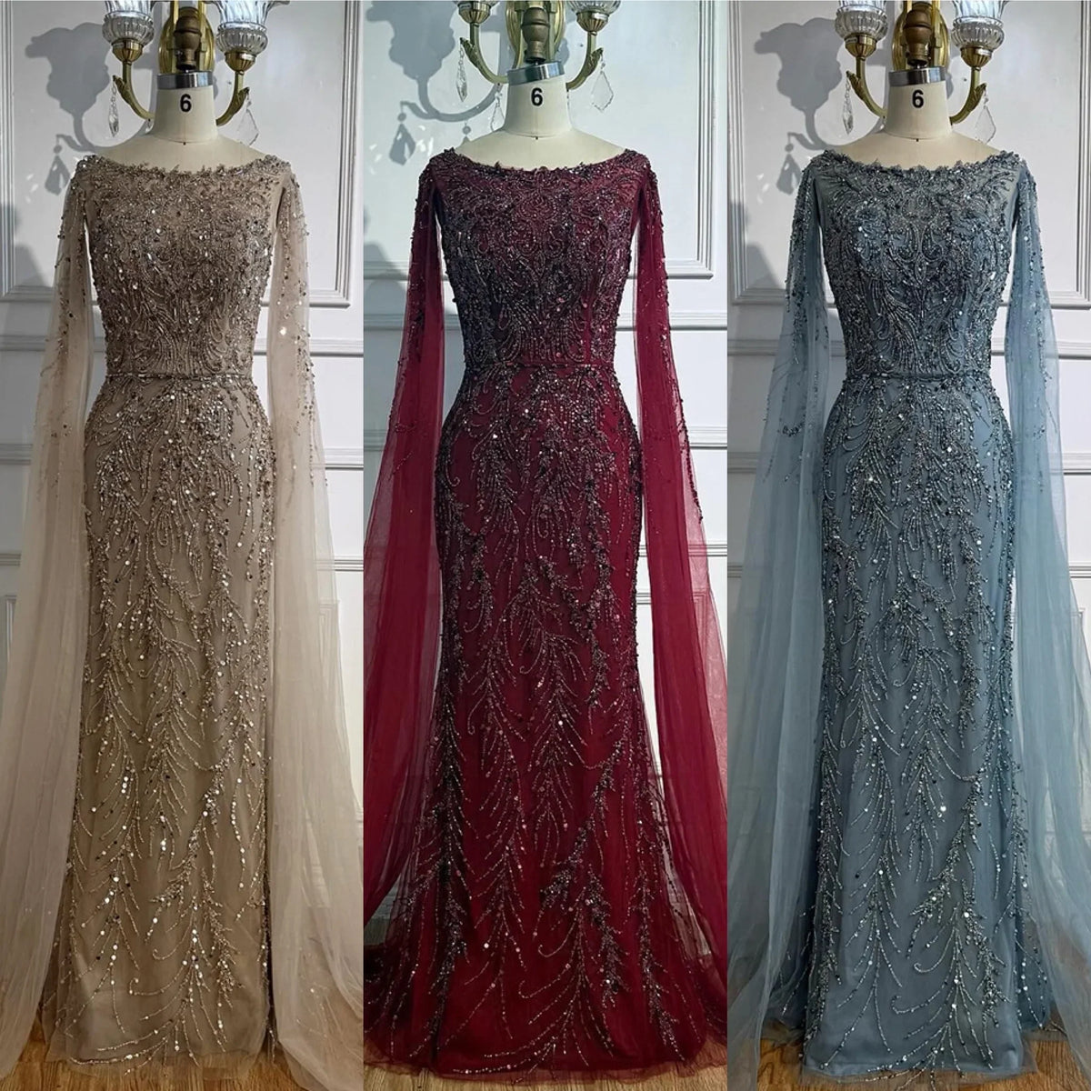 Zapdress Customized Caramel O-Neck Mermaid Evening Dress with Cape Sleeve 2026 Wedding Party Gowns for Women (ZD17364)