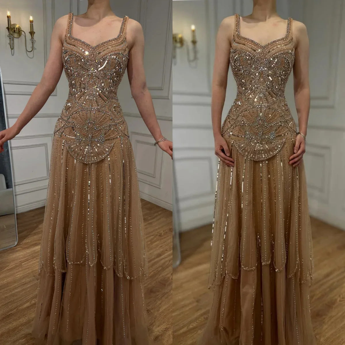 Zapdress Customized 2026 Nude A-line Beaded Evening Dresses Luxury Party Gowns for Women (ZD17184)