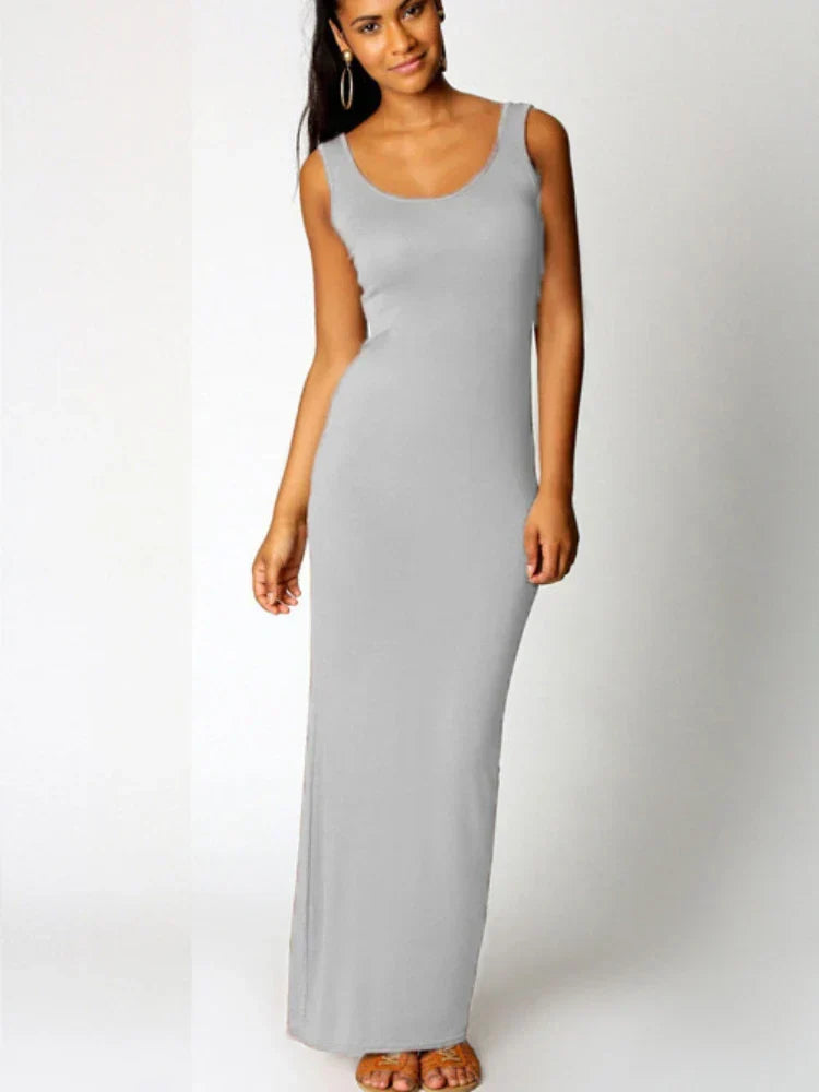 Solid Sleeveless Bodycon Maxi Dress - View 2 | VelvetHem