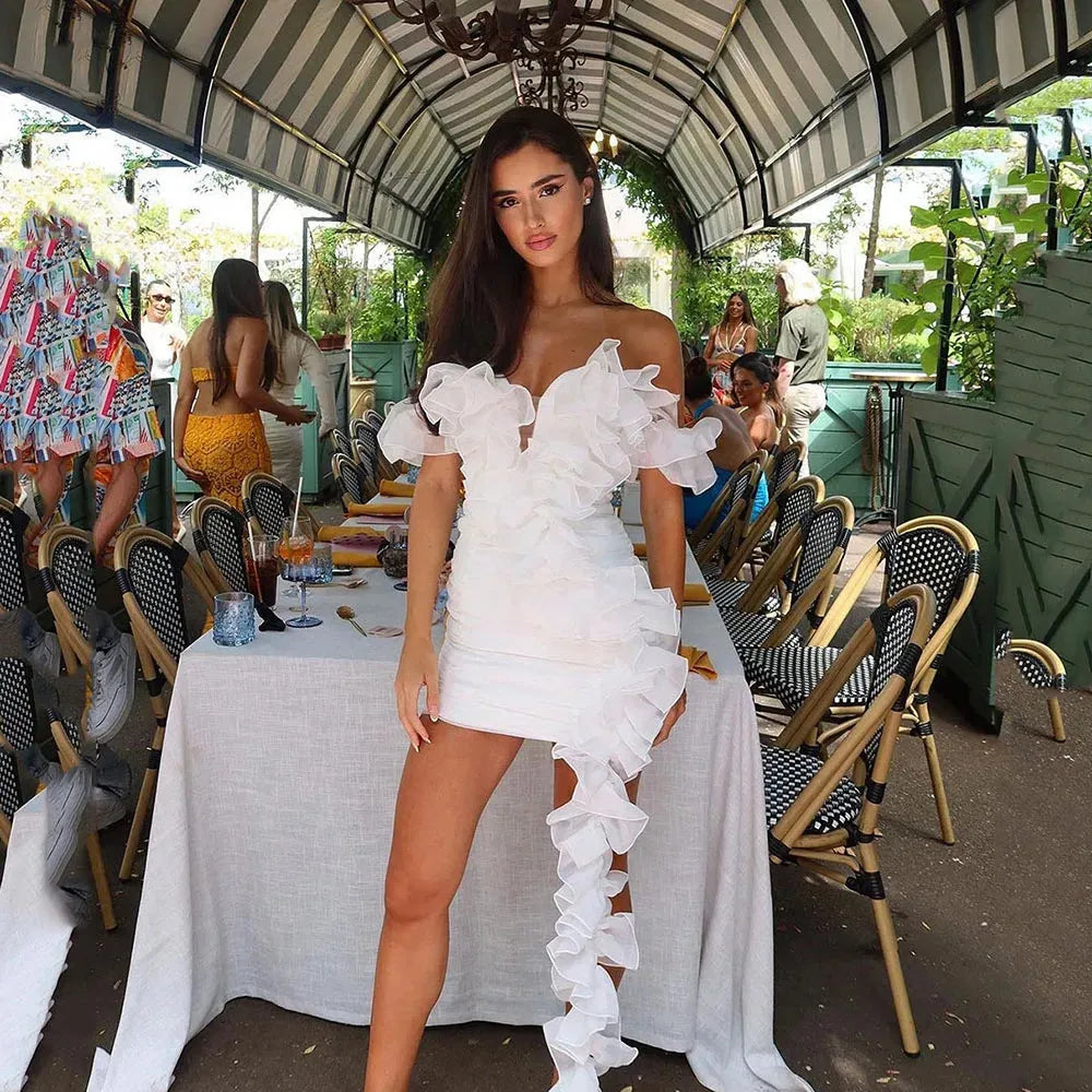 Summer Sexy Mini Prom Dresses With Wavy Draped Off Shoulder Short Dinner Party Dress Brides Engagement dress