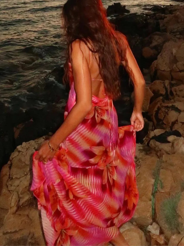 Chic Flower Printed V Neck Beach Midi Dress - View 5 | VelvetHem