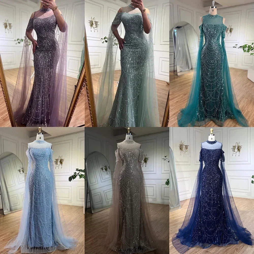 Zapdress Dubai Purple Mermaid Cape Sleeves Beaded Long Evening Dress 2025 For Formal Occasion DLA71992 Customized (ZD17372)