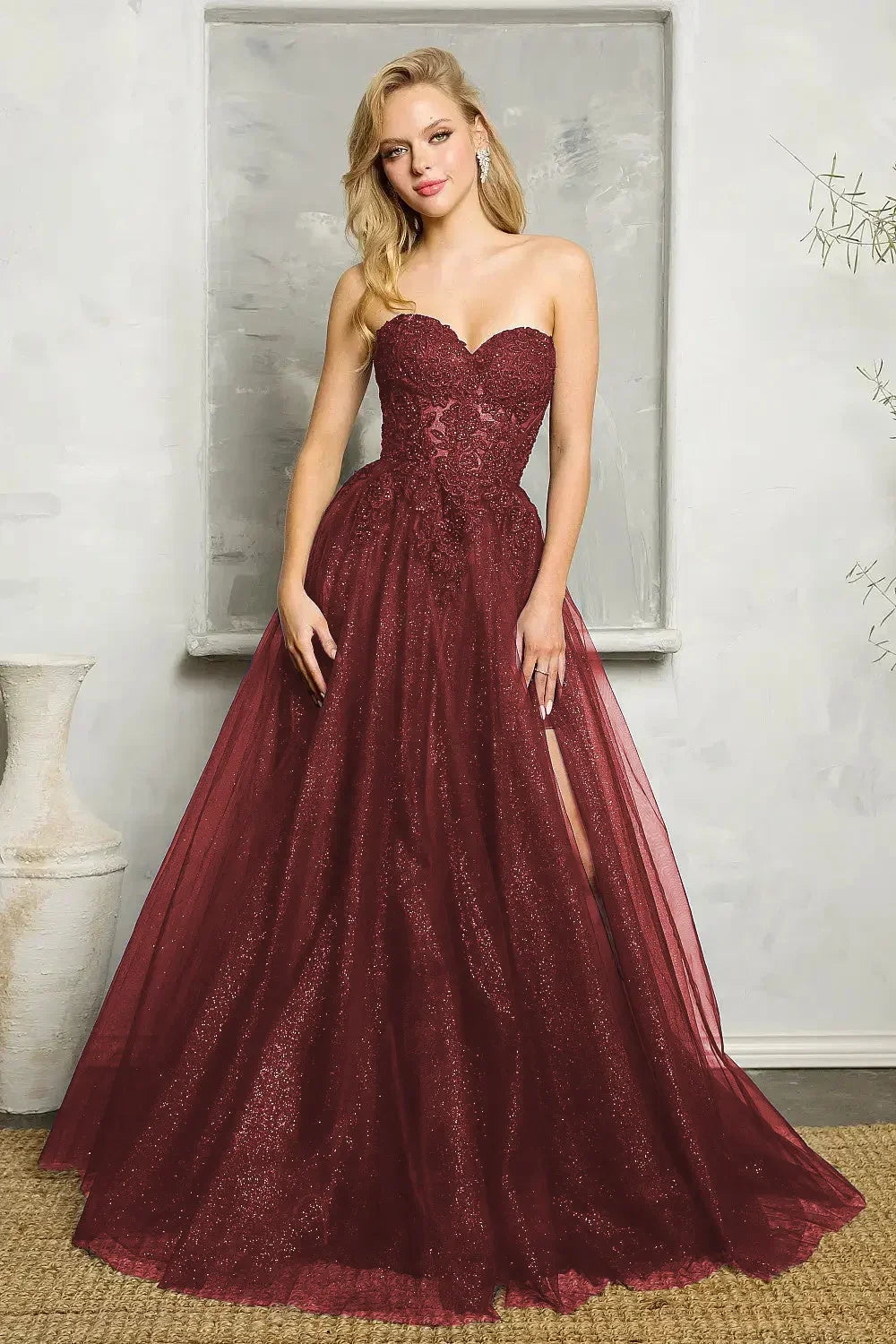 Navy Blue Lace Tulle Prom Dress - VelvetHem