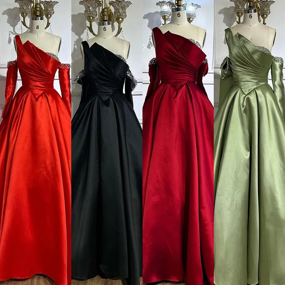 Zapdress 2025 Elegant Black One-Shoulder A Line Beaded Evening Dresses Gowns with Sleeveless For Party DLA72741 Customized (ZD17183)