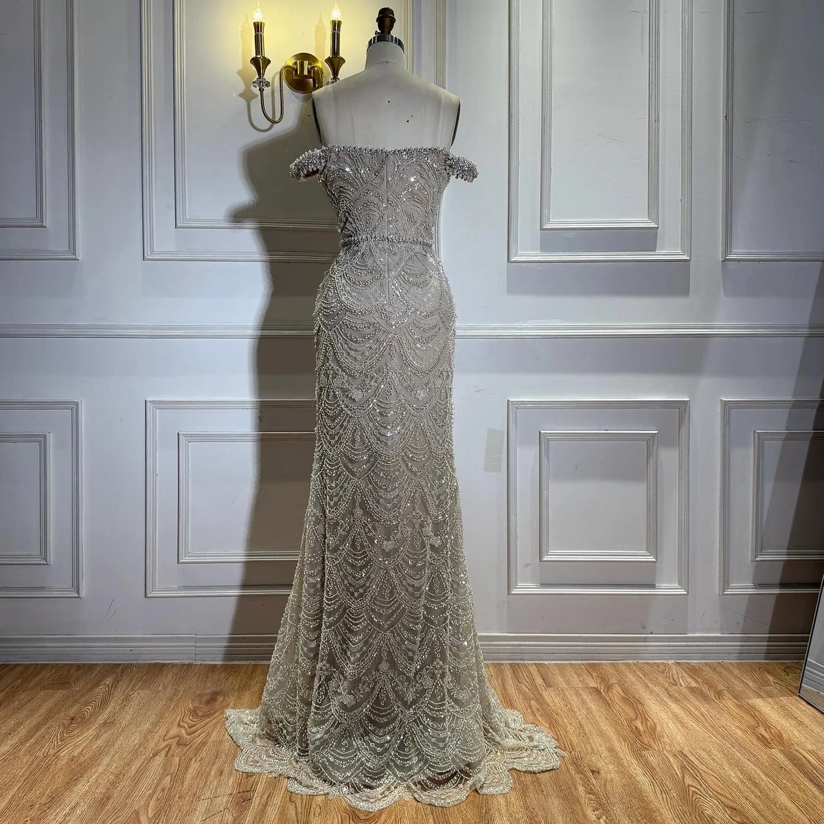 Zapdress Pearl Beaded Off Shoulder Mermaid Evening Gown High-end Formal Occasion Party Dress Kosov Customized DLA73395A (ZD17278)