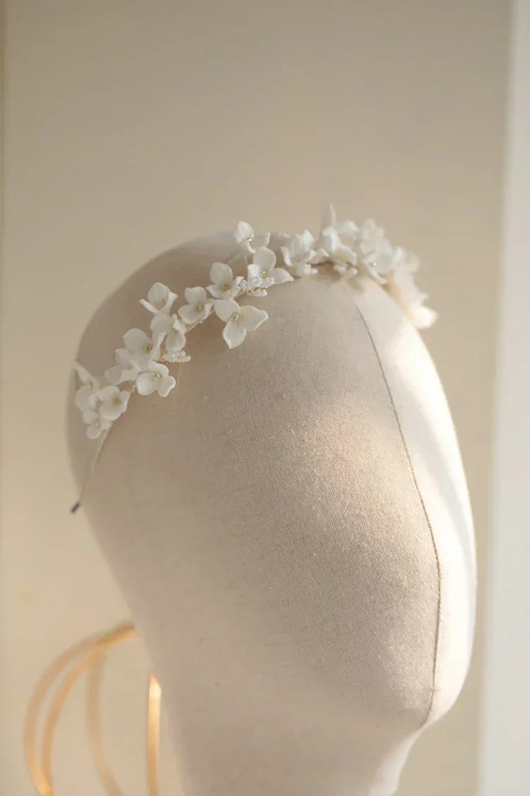 Porcelain Flower Headband Hairband For Bride Silver Color Headpiece Headdress Headwear Bridal Jewelry Wedding Hair Accessories