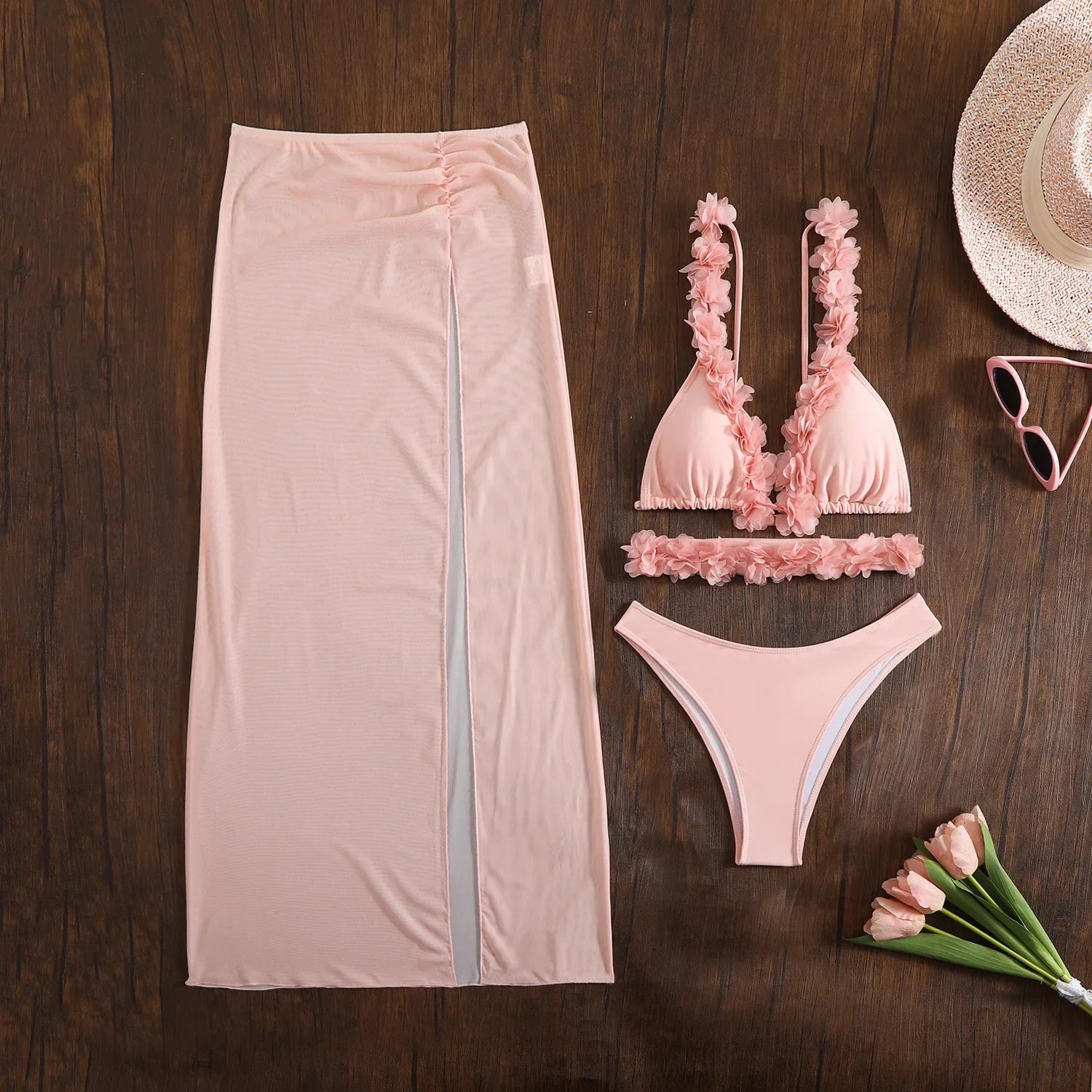Long Dress Cover Up Bikini Three Piece Swimsuit
