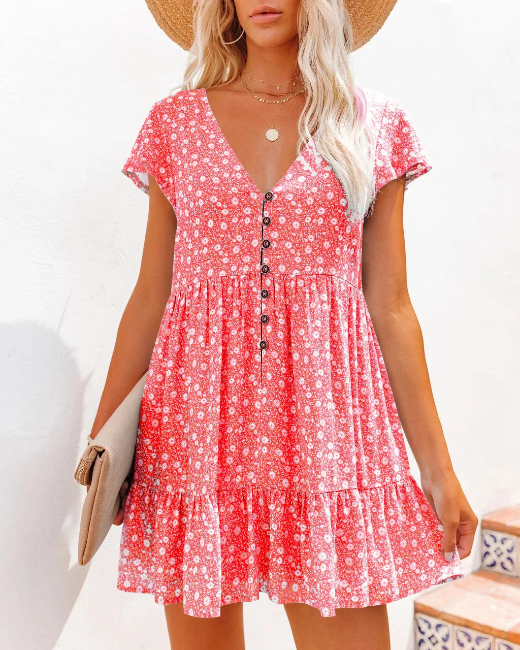 Gwendolyn Exclusive Short Dress with a V Neck Designer Edit