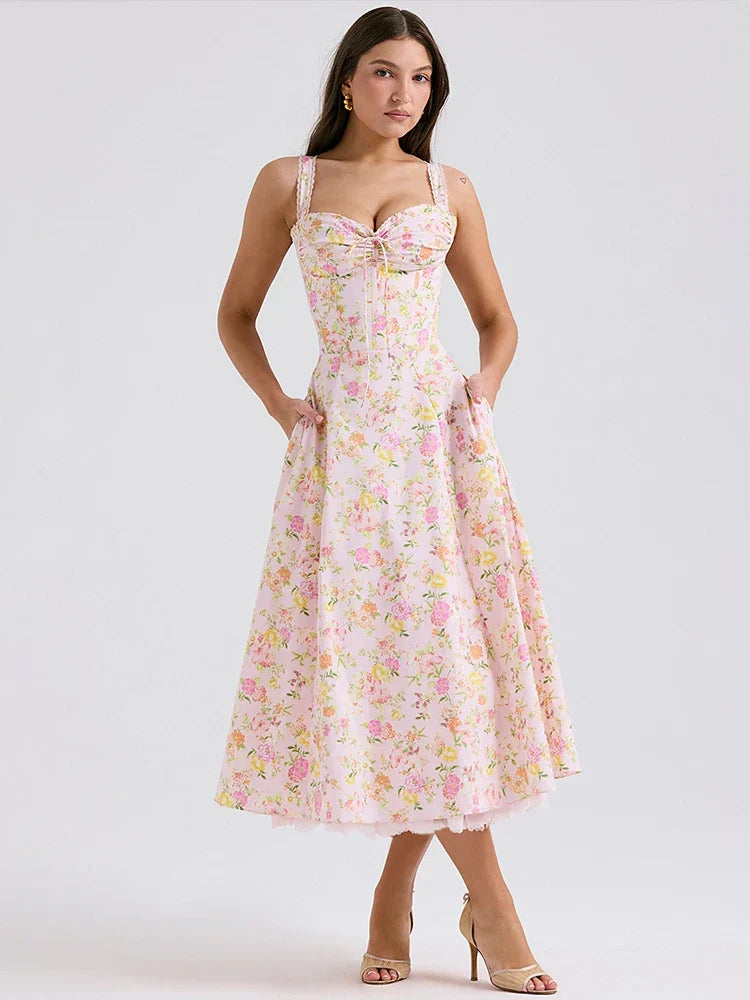 Waist Wrap Spaghetti A-Line Floral Dress - View 6 | VelvetHem