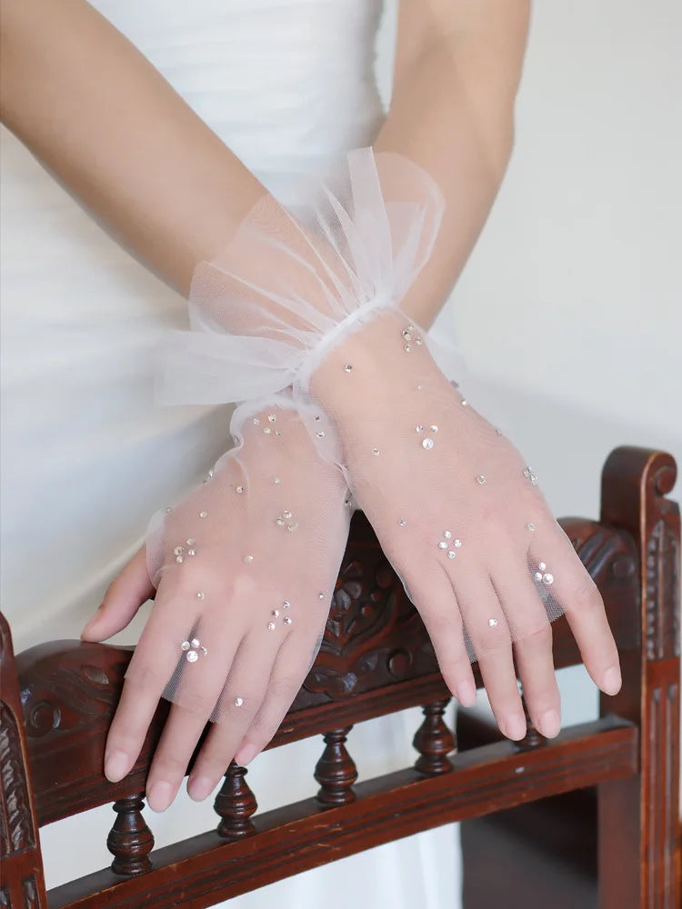 Short Bridal Gloves White Black Wedding Glove For Women Girl Party Evening Dress Jewelry Brides Accessories