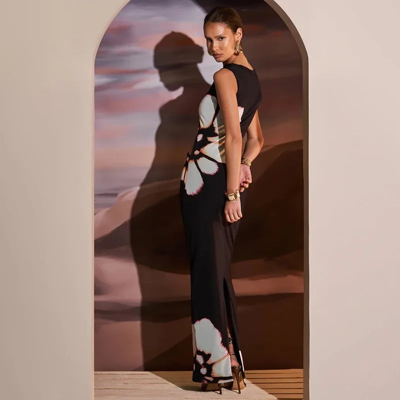Hollow Sleeveless O-neck Floral Dress - View 3 | VelvetHem