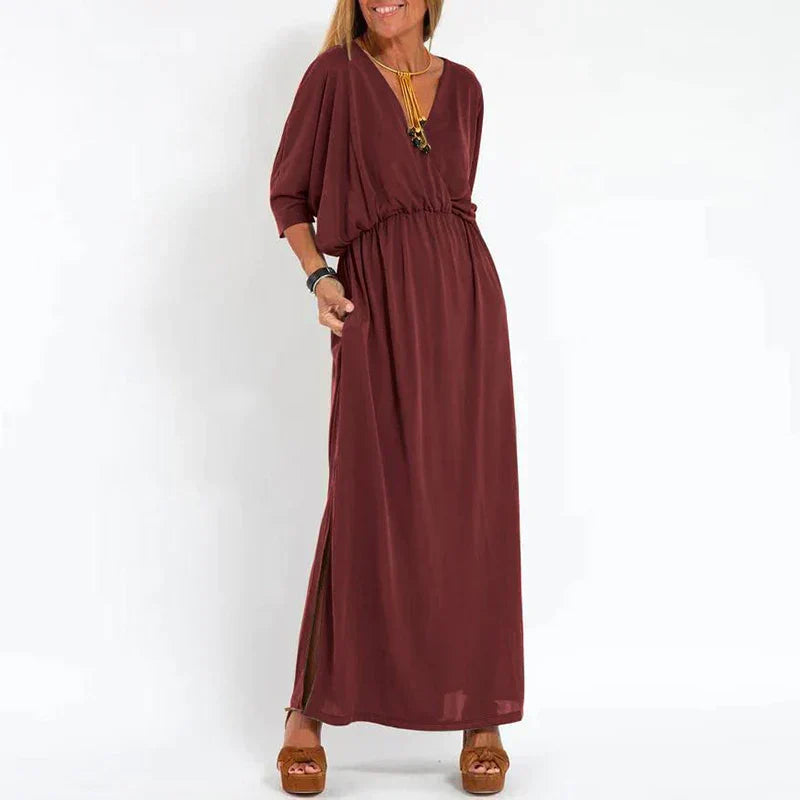 Paola Luxe Long Vintage Dress with Side Slit and High Waist Hen Everyday Edit