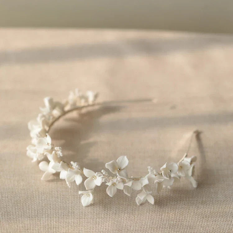 Porcelain Flower Headband Hairband For Bride Silver Color Headpiece Headdress Headwear Bridal Jewelry Wedding Hair Accessories