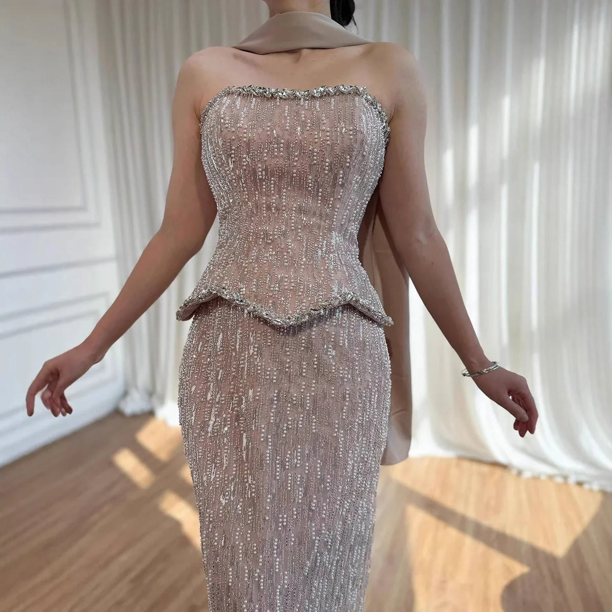 Zapdress Luxury Beaded Evening Dresses Strapless Peplum Vestidos De Fiesta Wedding Party Formal Wear Gown for Women DLA73076A (ZD17305)