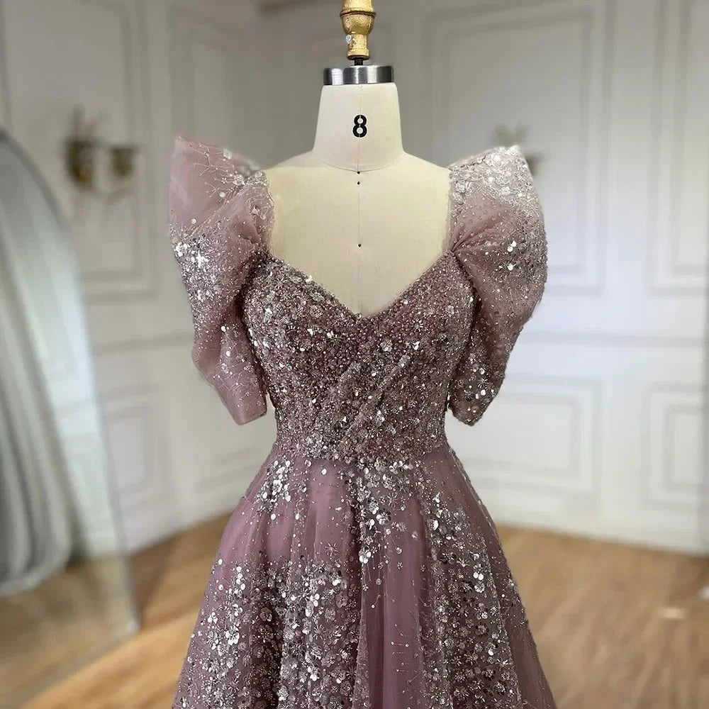 Zapdress Customized 2024 Pink A Line Beaded Evening Dresses Dubai Arabic Elegant Party Gown for Women Wedding Event (ZD17253)