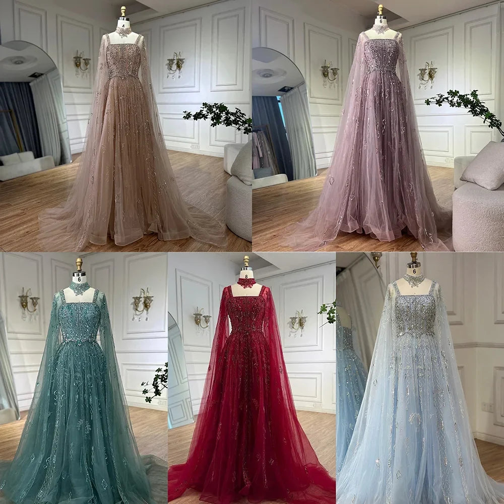 Zapdress Customized 2025 Wine Red A Line Cape Sleeves Luxury Beaded Evening Dresses Formal Party Gowns for Women (ZD17218)