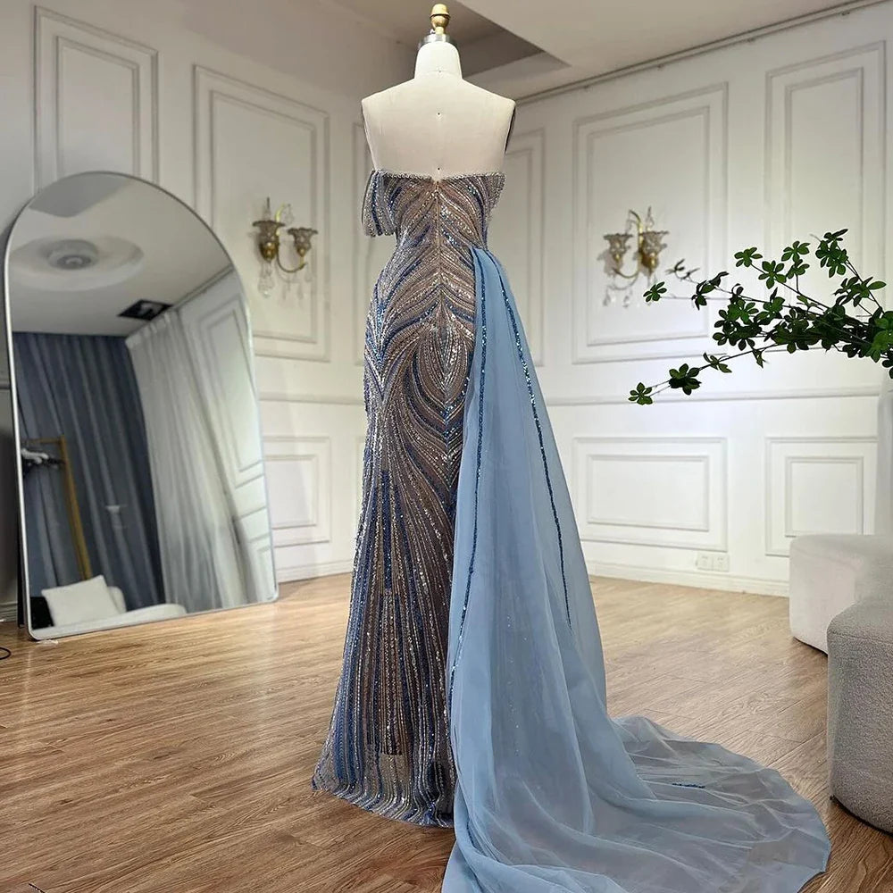 Zapdress Blue Strapless Mermaid Beaded Evening Dresses with Skirt Formal Party Gwons for Women DLA72662 Customized (ZD17189)
