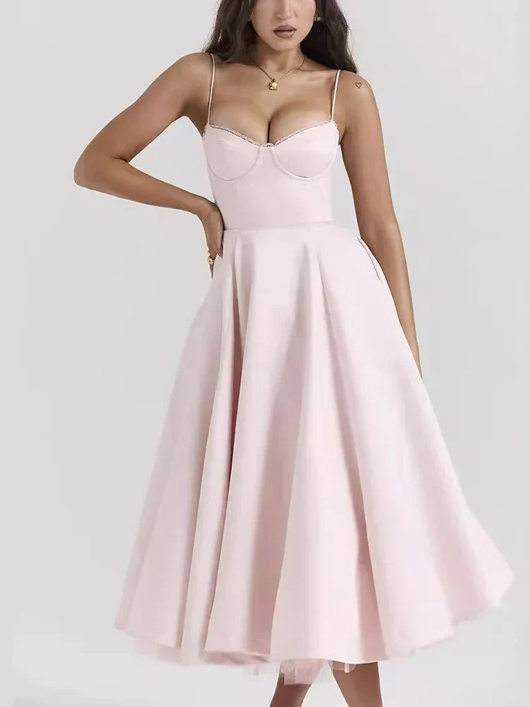 A-line Backless Spaghetti Strap Midi Dress - View 7 | VelvetHem