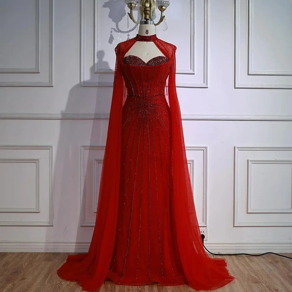 Luxury Nude Elegant Evening Gown Beaded Dress with Cape Sleeves for Formal Party Wear Zapdress DLA72811A Customized (ZD17216)