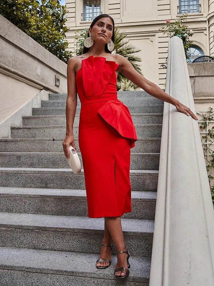 Saudi Arabia Mermaid Prom Dresses Dubai Pleat Stain Celebrity Dress Robes De Soirée Formal Evening Dresses Red