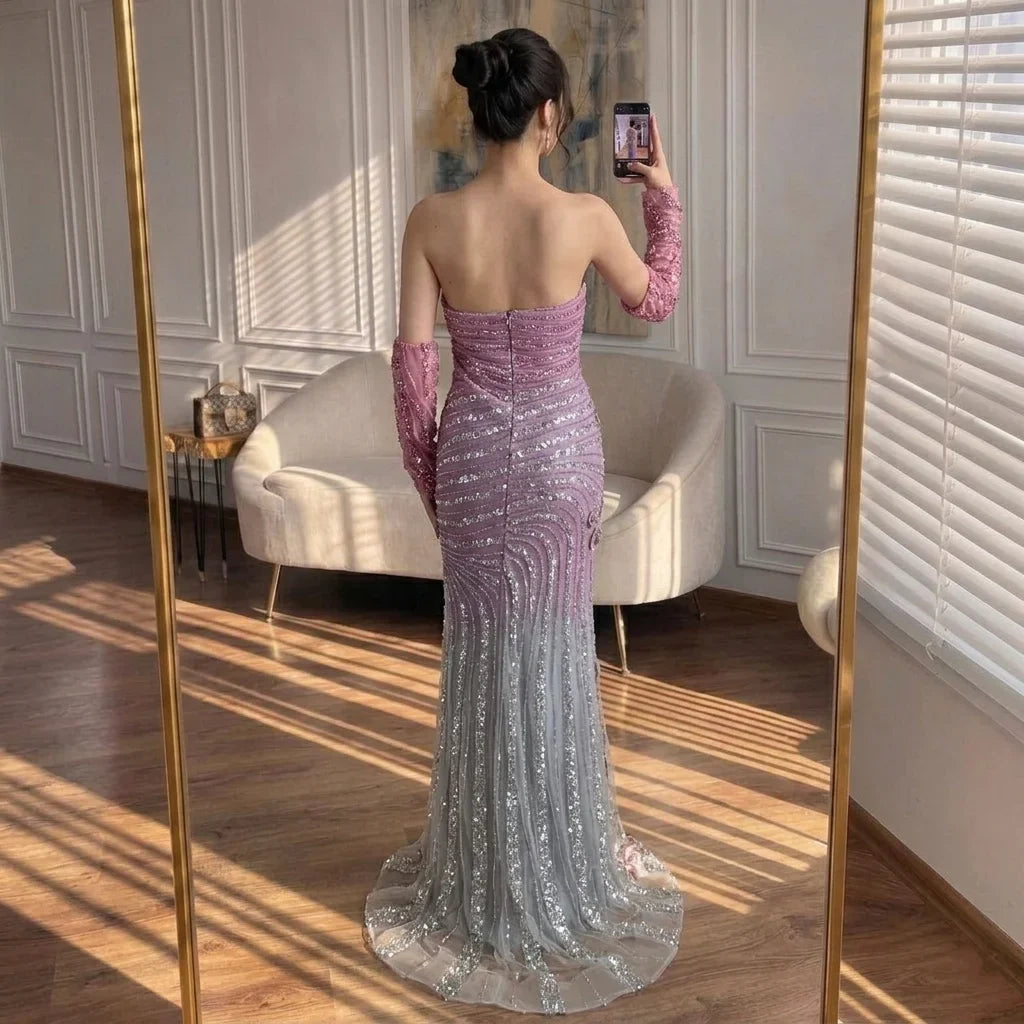 Zapdress Pink Ombre Heavy Beaded Mermaid Evening Dress 2026 Luxury Party Gowns for Women DLA73532 Customized (ZD17277)