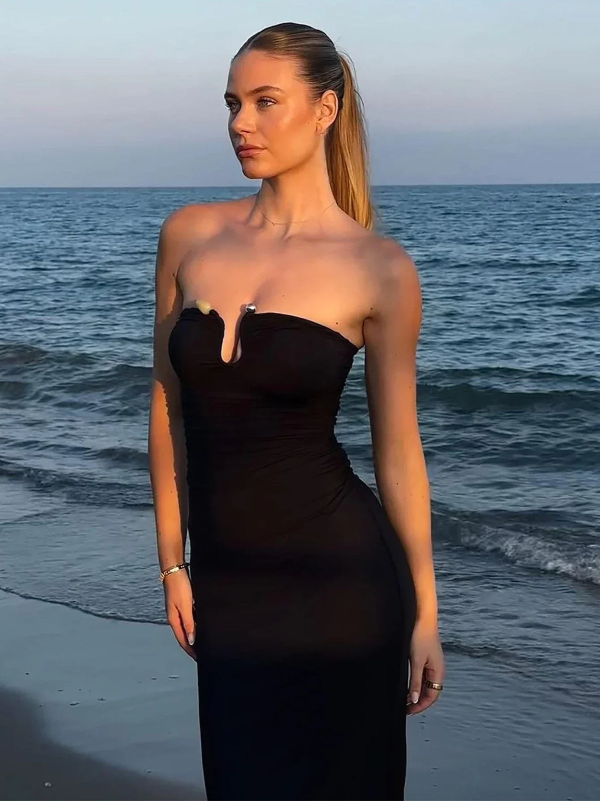 Strapless Ruched Patchwork Maxi Dress - View 2 | VelvetHem