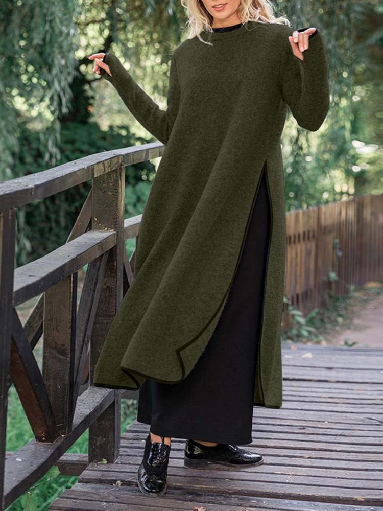 Effortless Silvia Long Split Midi Dress in Loose Fit Designer Edit