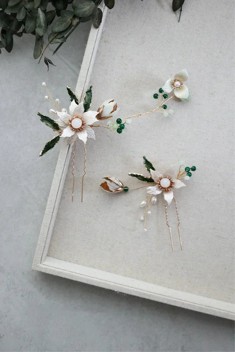 Flower Leaf Hair Pin Clip Imitation Pearl Hairpin For Bride Women Party Gold Color Head Piece Wedding Accessories Bridal Jewelry