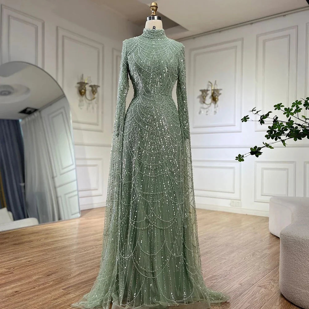 Zapdress White High Neck Long Sleeve Mermaid Evening Dress 2026 Party Gowns for Women DLA72591 Customized (ZD17255)