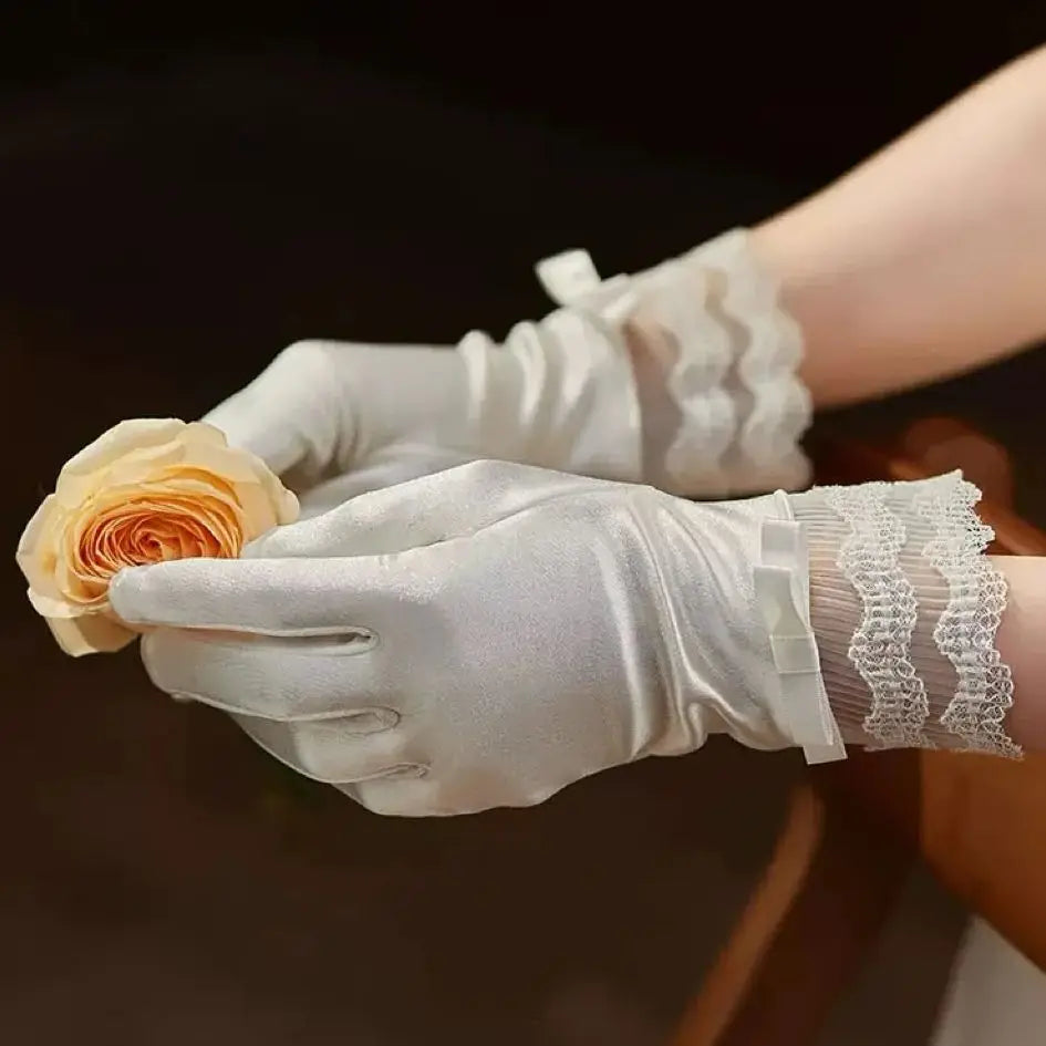 Lace Short Bridal Gloves Bow Wristband Wedding Glove For Women Girl Party Evening Dress Jewelry Brides Accessories a