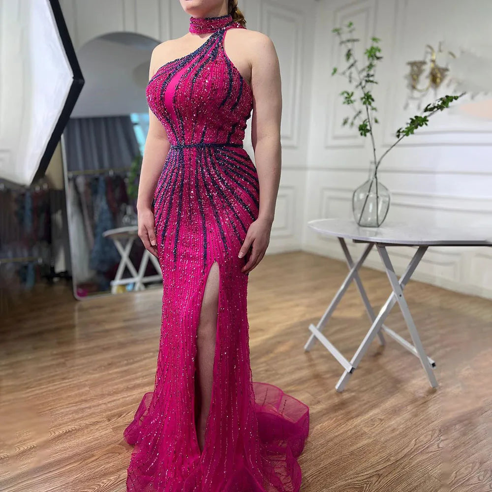 Zapdress Green Halter Sleeveless Beaded Mermaid High Split Evening Dresses Party Gowns for Women DLA72092 Customized (ZD17217)
