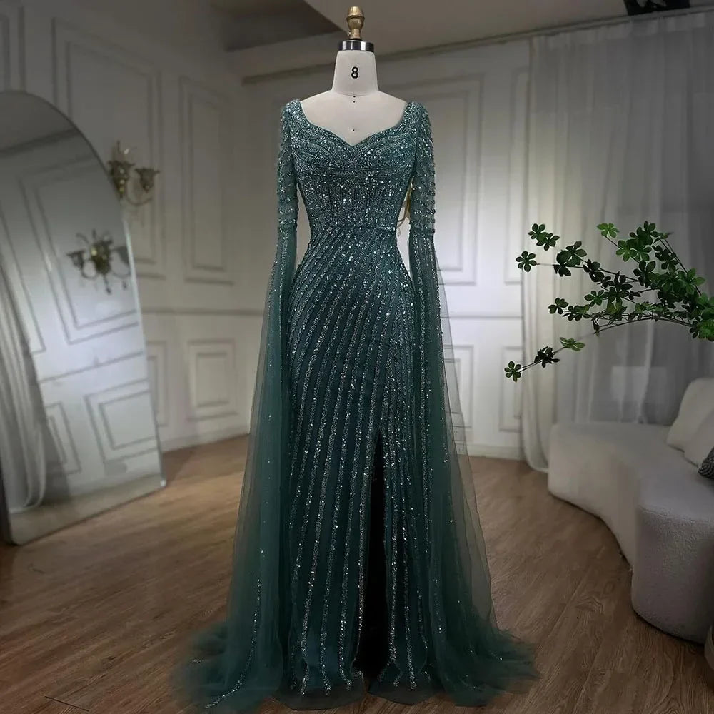 Zapdress Turquoise Beaded Sweetheart Mermaid Evening Gown Overskirt Dubai Party Dresses for Women 2025 DLA72314 Customized (ZD17250)