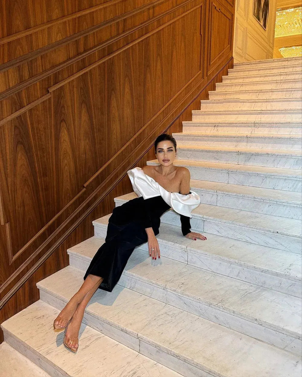 Evening Dresses For Formal Ocasion Dubai Off The Shoulder Long Sleeves Tea Length Party Gown Satin Mermaid Prom Gown