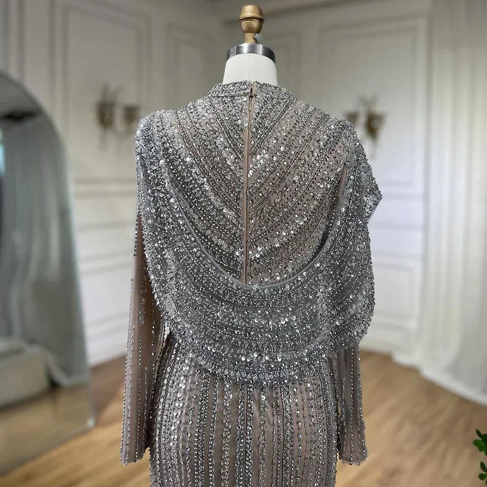 Zapdress 2025 Muslim-inspired Silver Nude Beaded Sparkle Elegant Mermaid Evening Dresses Gowns for Party DLA70752H Customized (ZD17353)
