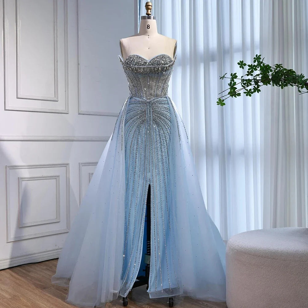 Zapdress Customized 2025 Pink Crystal Beaded Saudi Mermaid Evening Dresses Gowns with Overskirt for Formal Occasion (ZD17225)