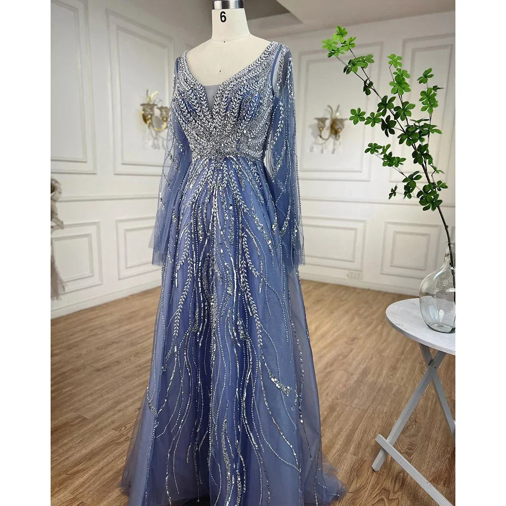 Zapdress Customized Blue A Line Beaded Evening Dresses Arabic Wedding Party Formal Gowns 2024 For Women DLA72099 rts (ZD17337)